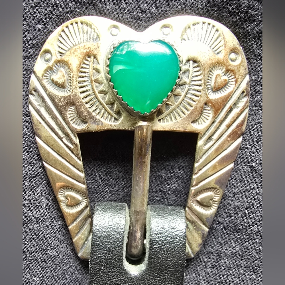 Native American Navajo Sterling & Malachite 4pc belt Buckle Set Women